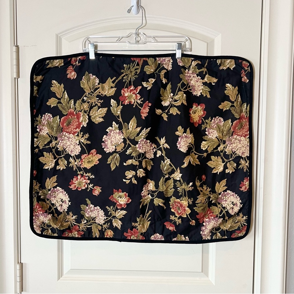 Waverly Garden Room Black Floral Standard Pillow Sham Velvet Trim Cotton Vintage